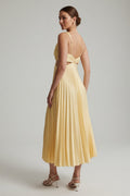 Elegant Pleated Backless Midi Dress – Flowy Summer Fit
