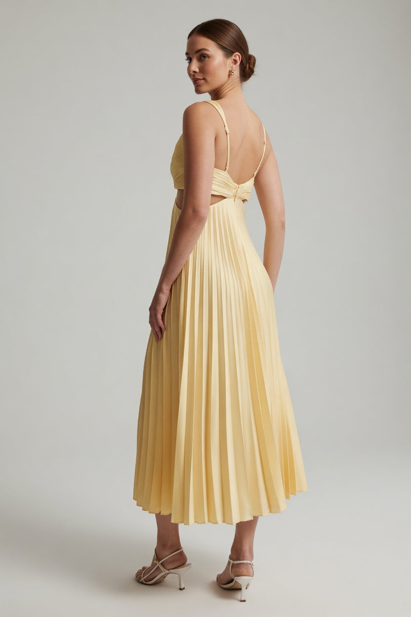 Elegant Pleated Backless Midi Dress – Flowy Summer Fit