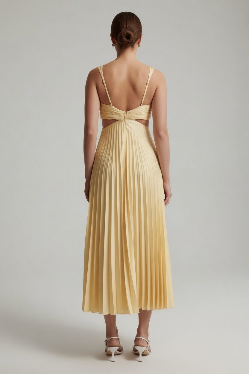 Elegant Pleated Backless Midi Dress – Flowy Summer Fit